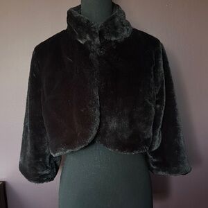 Elegant Black Faux Fur Cropped Jacket, Laundry by Shelli Segal, M